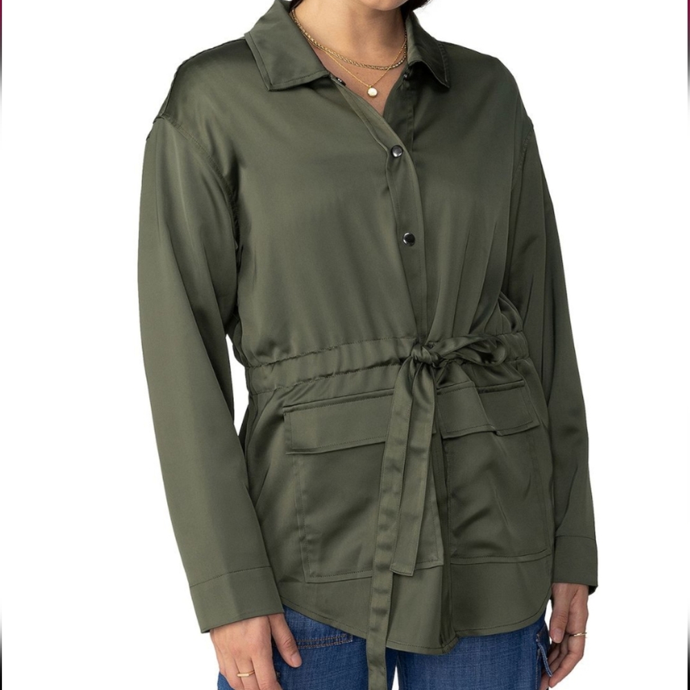 Mondern Supply‎ Olive Green Satin Utility Jacket Belted NWT Women's Large